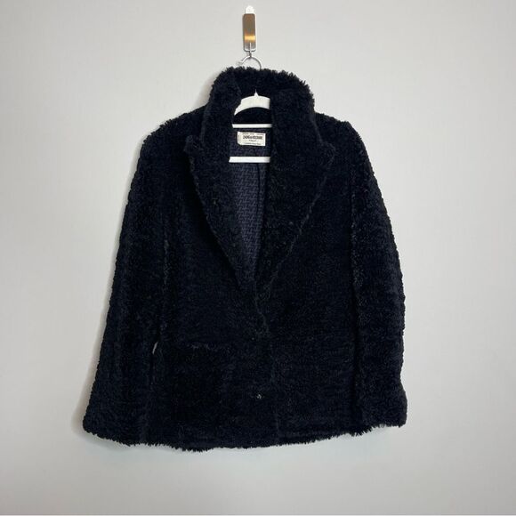 $498 ZADIG &VOLTAIRE WOMEN'S JACKET/ COAT TEDDY SOFT Fleur Soft Black NWT - Picture 10 of 15